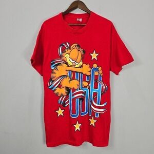 Vtg Garfield‎ TShirt Tee XL Red Single Stitch Patriotic USA American Stars